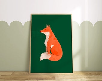 Printable Woodland Fox Wall Art Poster. Nursery Decor. Neutral Children's Print. Digital Download