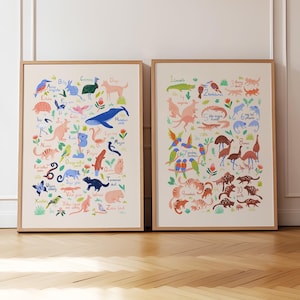 Juego de 2 carteles de animales australianos: cartel del alfabeto y cartel de números para guardería o dormitorio infantil, sala de juegos o aula.