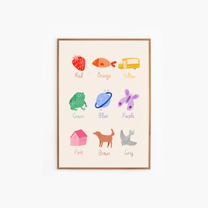 Póster de colores imprimible. Arte mural educativo para guarderías, dormitorios infantiles, salas de juegos o aulas. Descarga digital imprimible
