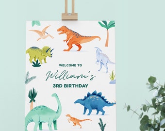 Editable Dinosaur Birthday Party Welcome Sign: 1st Birthday Party Decor; Digital Download Template 16x20 Printable