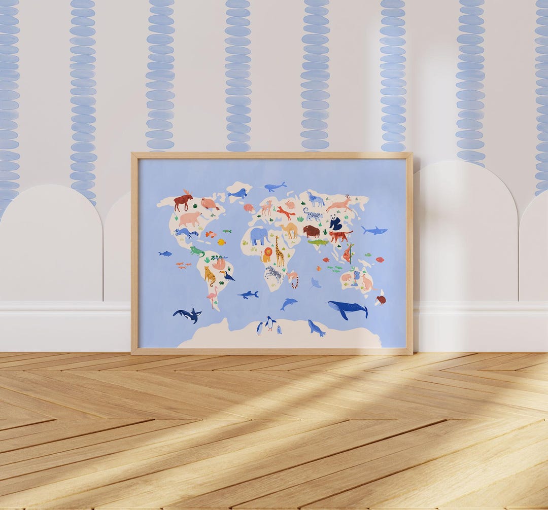Animal World Map Poster for Nursery, Kids Bedroom or Classroom ...