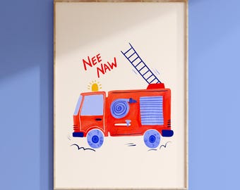 Fire Truck Nursery Print: Bright Kids Bedroom Wall Art