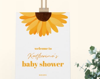 Cartello di benvenuto modificabile per Baby Shower: Girasole. Decorazioni per feste floreali; Modello di download digitale 16x20 stampabile