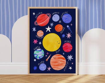 Impresión del Sistema Solar: Arte mural educativo para niños (Descarga digital)
