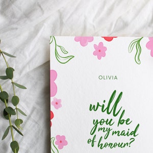 Will You Be My Maid of Honour Maid of Honour Proposal: Pink Red & Green Florals. Flowers Digital Download Editable Template 5x7 Printable image 3