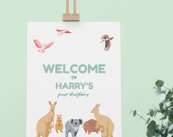 Editable Birthday Party Welcome Sign: 1st Birthday Australian Animals. Party Decor; Digital Download Template 16x20 Printable