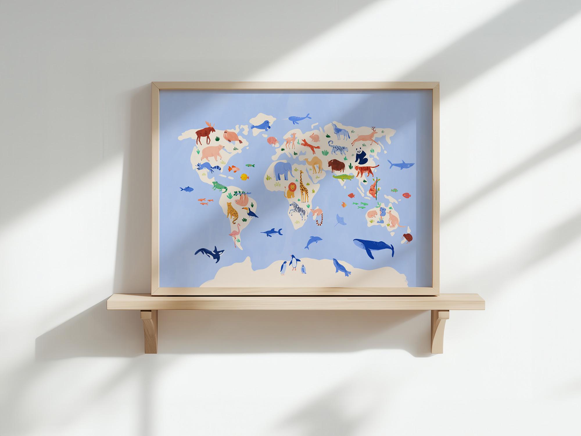 Animal World Map Poster for Nursery, Kids Bedroom or Classroom ...