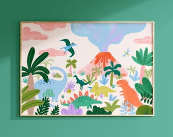 Watercolour Dinosaur Print: Nursery & Kids Room Wall Art
