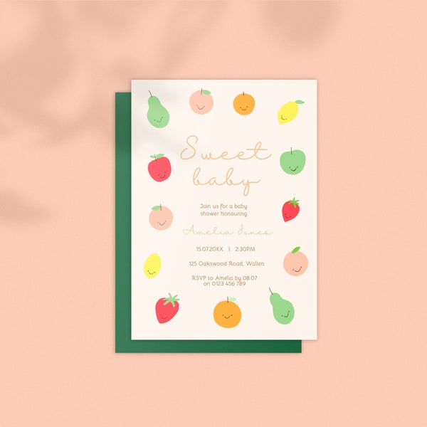 Sweet Baby Fruit Baby Shower Invitation: Editable 5x7" (Digital Download)