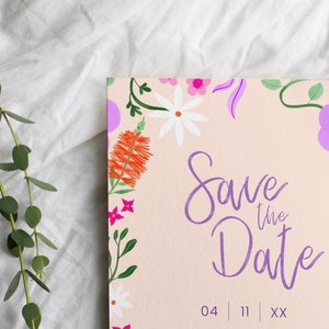 Save the Date: Australian Florals. Wildflowers. Garden Wedding. Modern. Colourful Digital Download Editable Template Printable image 3