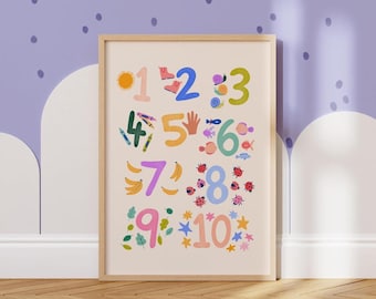 Numbers Print: 1-10 Counting Print, Kids Nursery (Digital Download)