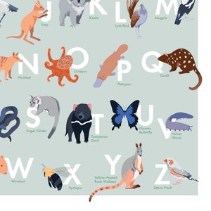 Printable Alphabet Poster Australian Animal Digital Download ABC Print Nursery Decor Children's Educational Art Green image 5