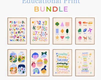 Educational Print Set: Alphabet, Numbers, Shapes, Colors, Seasons, Feelings, Days & Months (Digital Download)