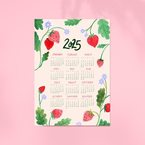 2025 Printable Calendar. Watercolour Strawberries and Flower Calendar ...