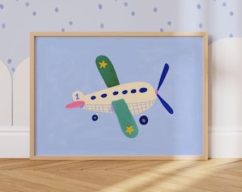 Colourful Airplane Nursery Print: Nursery and Kids Room Wall Art (Digital Download)