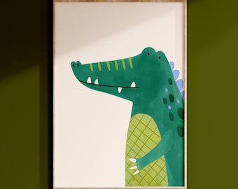 Lámina infantil de cocodrilo: póster moderno de animales de safari