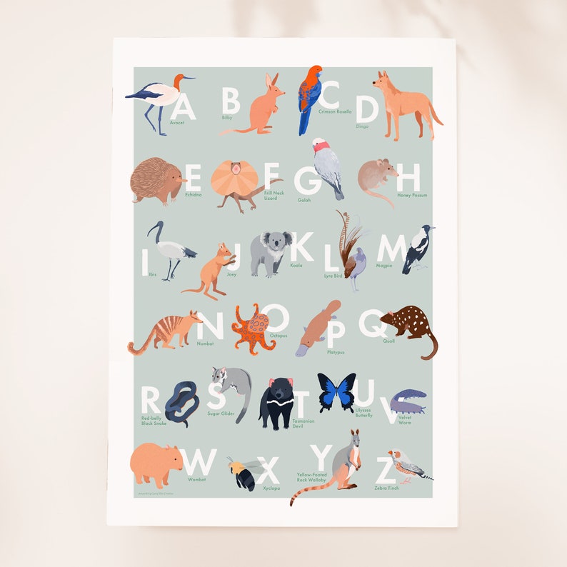 Printable Alphabet Poster Australian Animal Digital Download ABC Print Nursery Decor Children's Educational Art Green image 3