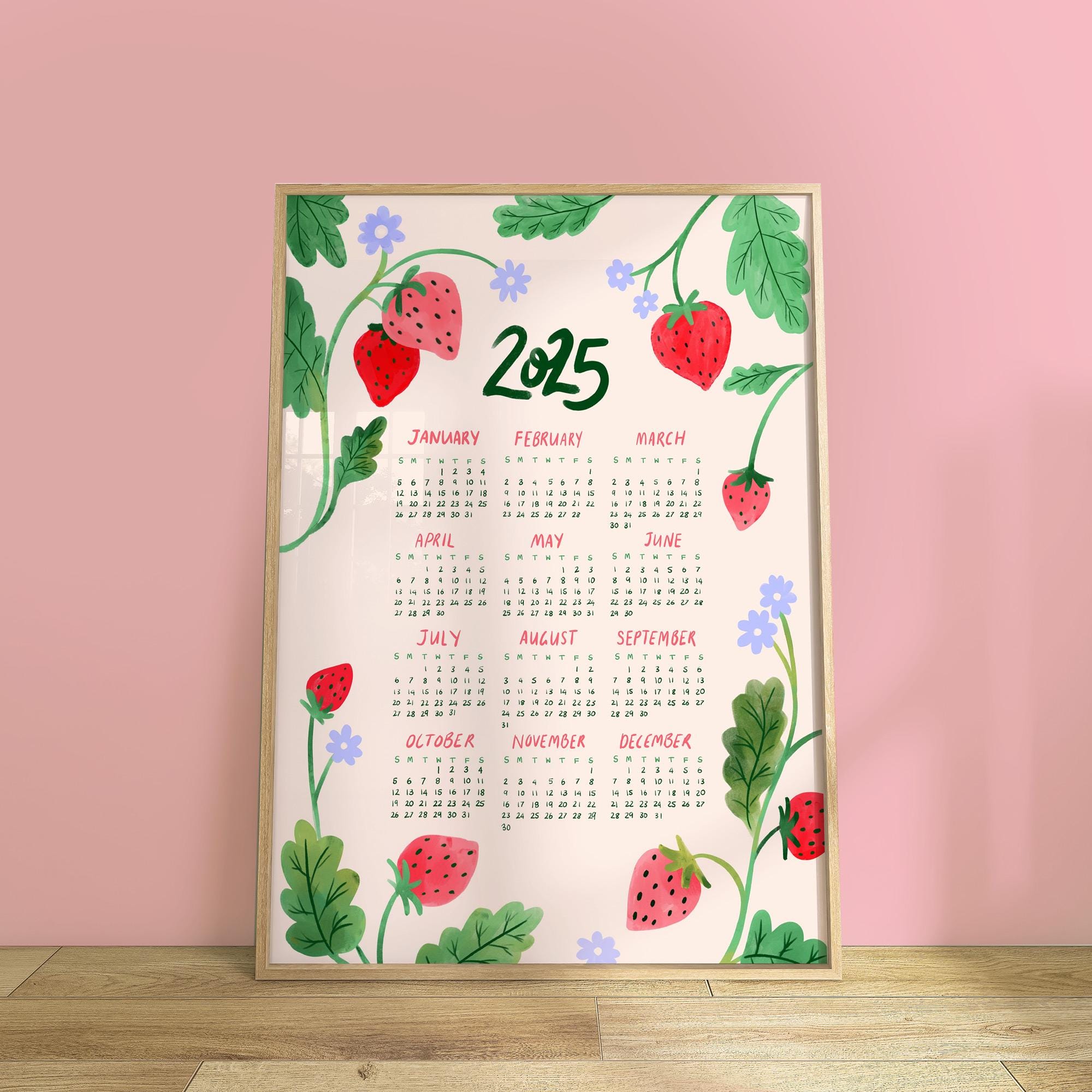 2025 Strawberry Calendar: Watercolor Floral Yearly Planner