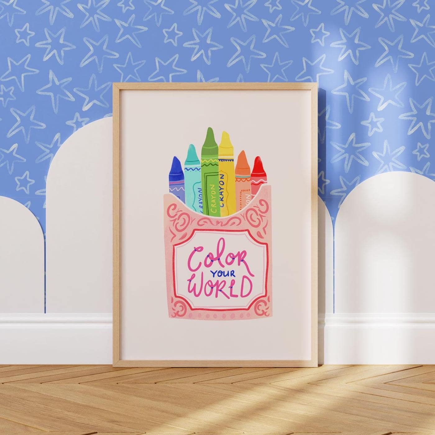 Crayons Print: Colour Your World, Kids Wall Art (Digital Download)