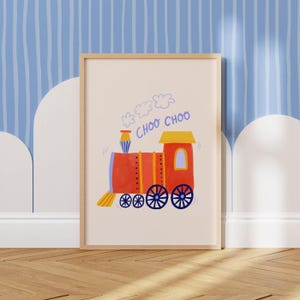Steam Train Nursery Print: Red & Yellow Train Home Decor (Digital Download)