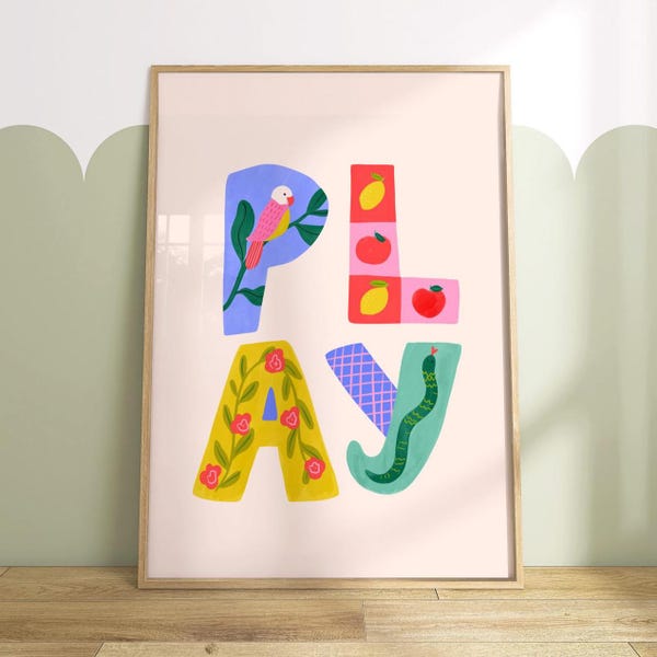 Printable Play Poster for Kids Bedroom, Nursery or Playroom. Children's Playgroup Decor. Digital Download