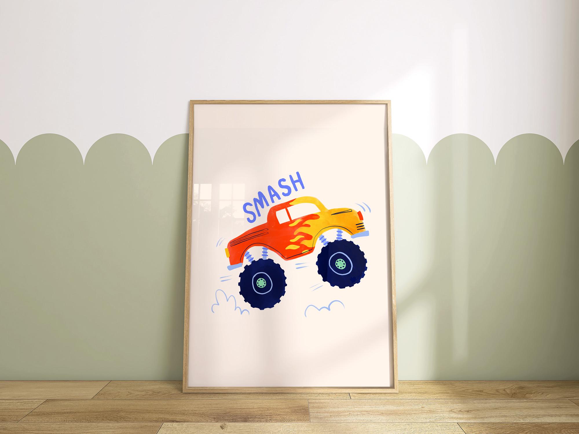 Monster Truck Print: Bright Kids Bedroom Wall Art - Etsy Israel