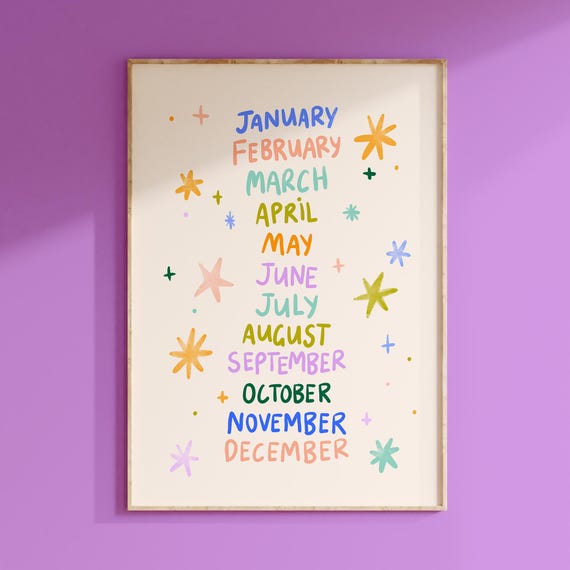Months of the Year Poster: Colourful Kids Educational Wall Art