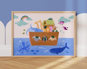 Noah's Ark Nursery Print: Bible Story Kids Wall Art (Digital Download)