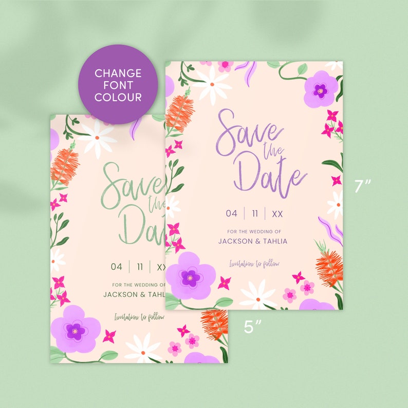 Save the Date: Australian Florals. Wildflowers. Garden Wedding. Modern. Colourful Digital Download Editable Template Printable image 4