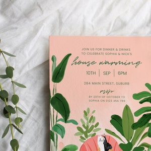 Housewarming Invitation: Indoor Plants. Cat. Indoor Garden. Green Digital Download Editable Template 5x7 Printable image 3