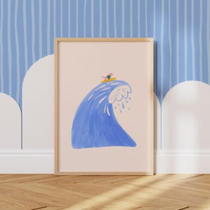 Lámina infantil de perro surfista: Arte mural moderno para dormitorio infantil (descarga digital)