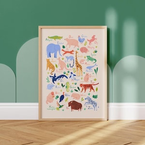 Digital Download Animal Alphabet Poster for Children&#39;s Nursery. ABC Bright Watercolour Animals. Printable Poster
