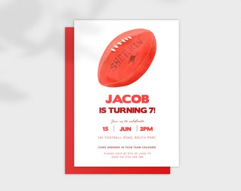 Children's Birthday Party Invitation: AFL Football Footy Watercolour. Digital Download Editable Template 5x7 Printable