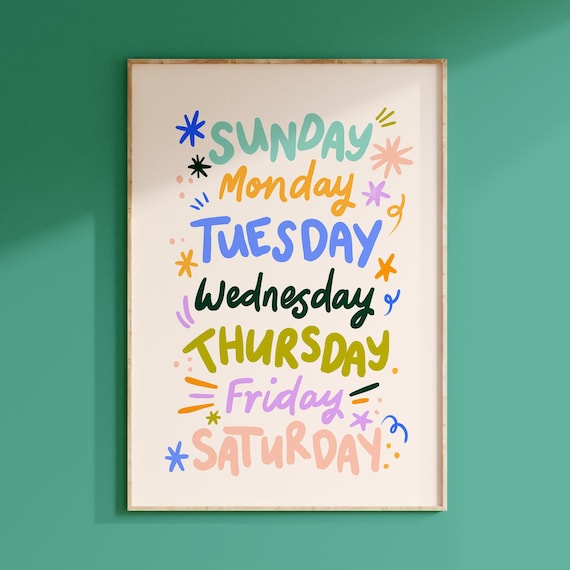 Days of the Week Poster: Colourful Kids Educational Wall Art