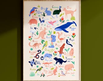 Póster del alfabeto australiano de animales para guardería infantil