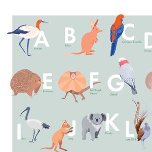 Printable Alphabet Poster Australian Animal Digital Download ABC Print Nursery Decor Children's Educational Art Green image 4
