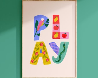 Watercolour PLAY Print: Modern Kids Room Wall Art