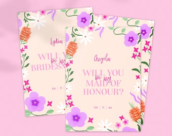 Bridal Party Proposal: Bridesmaid. Australian Florals. Wildflowers. Garden. Modern. Colourful; Digital Download Editable Template Printable