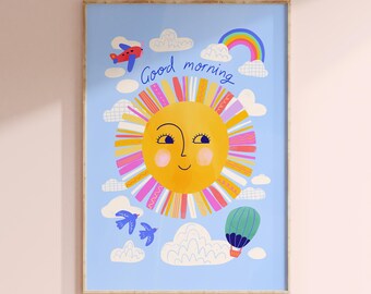 Good Morning Sunshine Print: Watercolour Nursery Wall Art