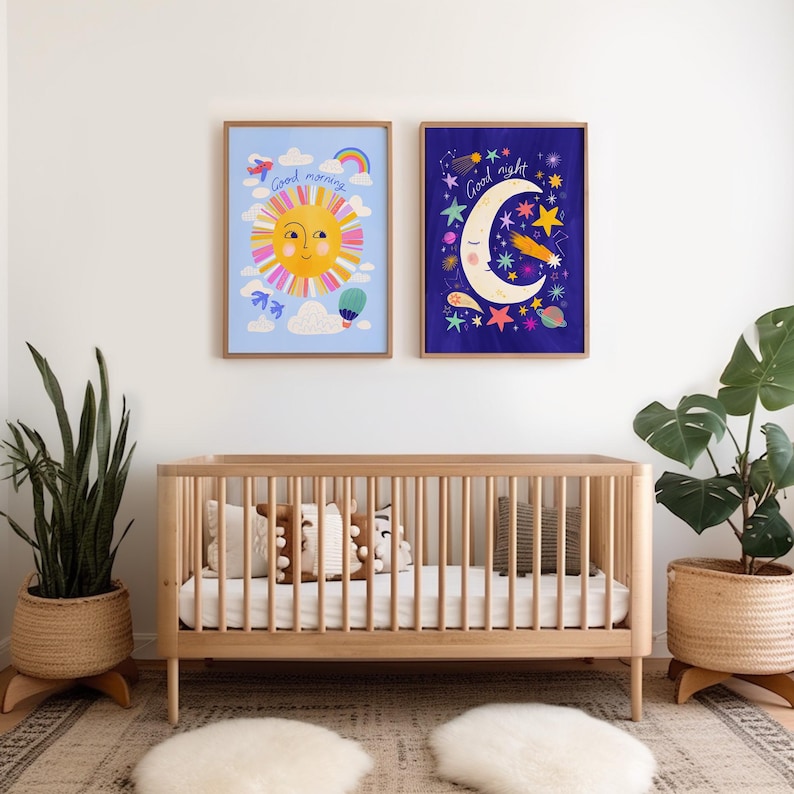 Sun, Moon & Stars Nursery Art Prints: Good Morning, Goodnight (digital ...
