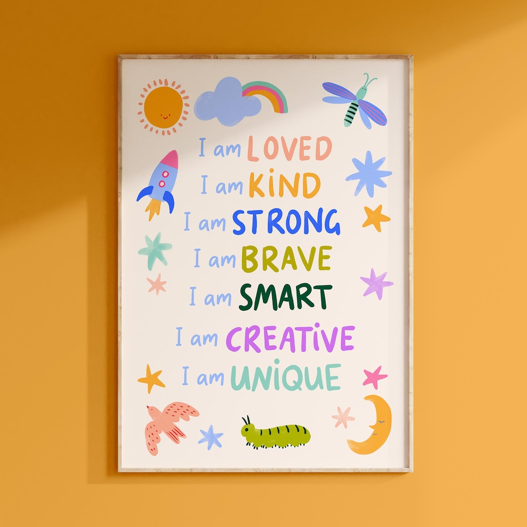 Affirmations Print for Kids. Colourful Illustrated "i Am..." Positive ...