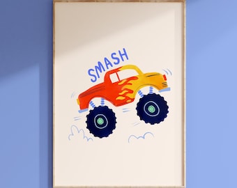 Monster Truck Print: Bright Kids Bedroom Wall Art