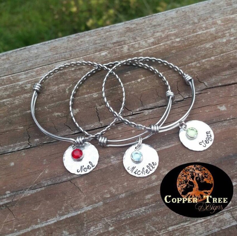 Childs Personalized Bangle Bracelet Handstamped Hand Stamped Etsy