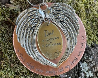 Remembrance Keepsake Ornament Hand Stamped Angel Wings - your wings were ready but my heart was not handstamped  Custom quote Personalized