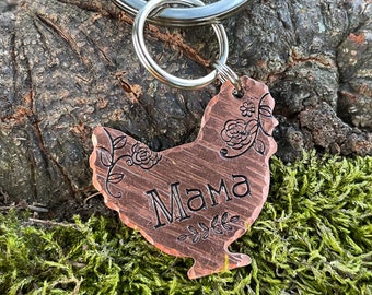 Mama hen Hand Stamped Chicken keychain - eggs rooster copper animal family mom Farmer 4h FFA personalized custom gift