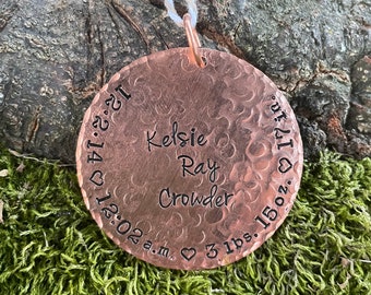 Baby's First Christmas Stats Ornament Hand Stamped Handstamped Custom Personalized Keepsake Handmade Birthday Birthdate Gift heirloom