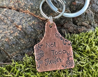 Not today Heifer Hand Stamped livestock cattle tag necklace copper - farm animal family mom personalized custom gift sassy farm life country