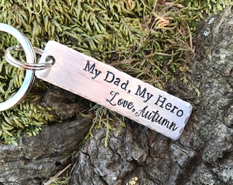 Copper or Aluminum flat bar keychain custom message - Father's Day Grandpa Dad Handstamped Hand Stamped Personalized handmade Daddy Children