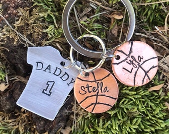 Hand Stamped Personalized Basketball Keychain – Father's Day Gift