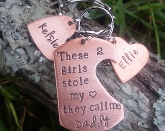 Personalized Hand Stamped Copper Daddy Keychain – Father's Day Gift